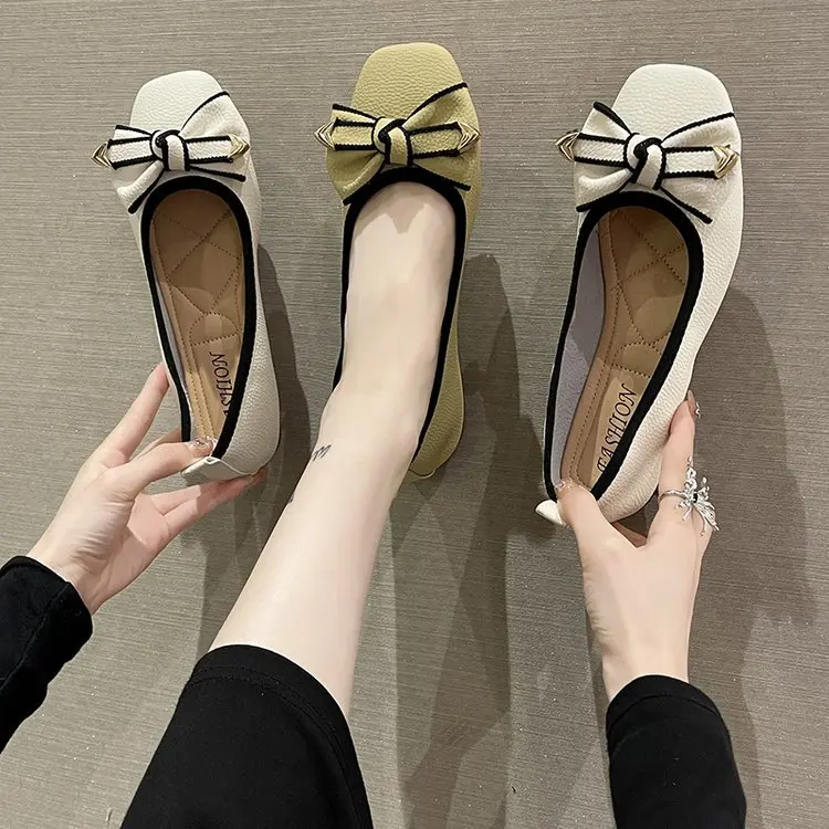 

Женские туфли на меху, с квадратным носком и бантом, без застежки