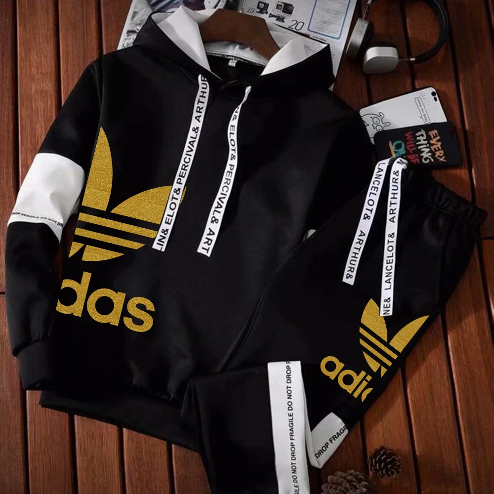

New Men's Brand Printed Casual Sweatshirt+Sweatpants 2-Pcs Suit Windbreak Male Designer Outdoor Sports Warm Outfits Running Set