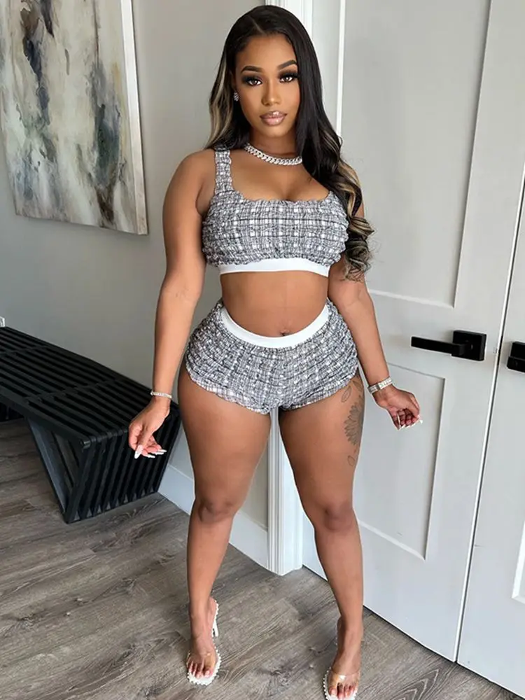 

HAOYUAN Cute Sexy Two Pieces Set for Women Summer Clothes Club Vacation Outfits Crop Top and Shorts Matching Sets