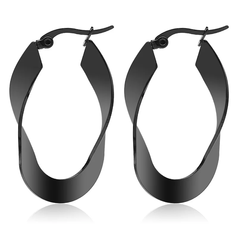 

Titanium Steel Oval Flat Twisted Big Earrings Stainless Steel Big Earrings Nightclub Trendsetter Line Earrings Jewlery Wholesale