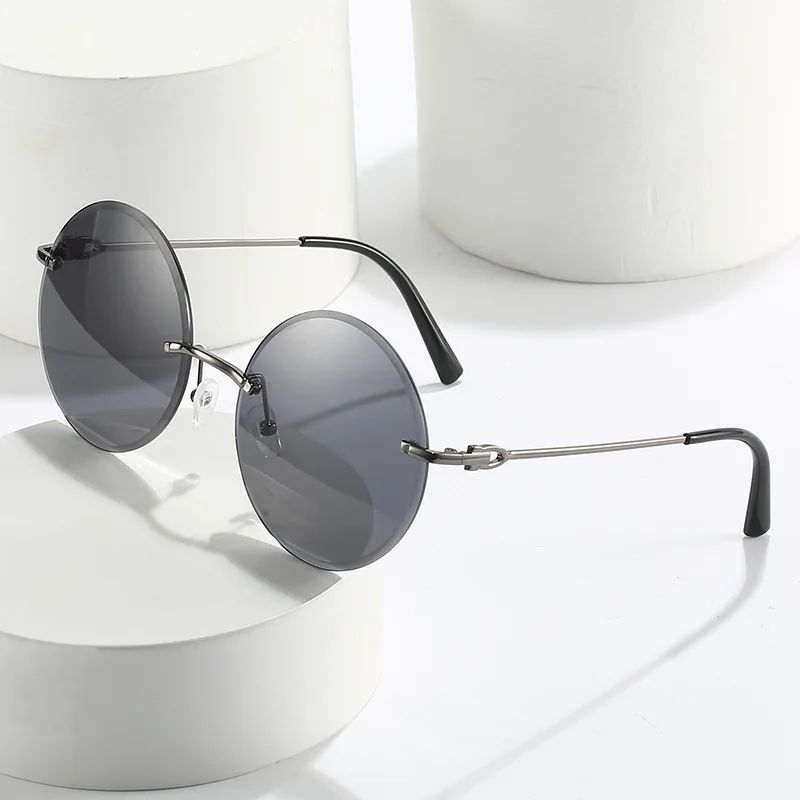 

Summer Fashion Accoeesries Round Frame Sunglasses Rimless Personality Luxury Design UV400 Casual Sun Glasses for Adult,Women,Men