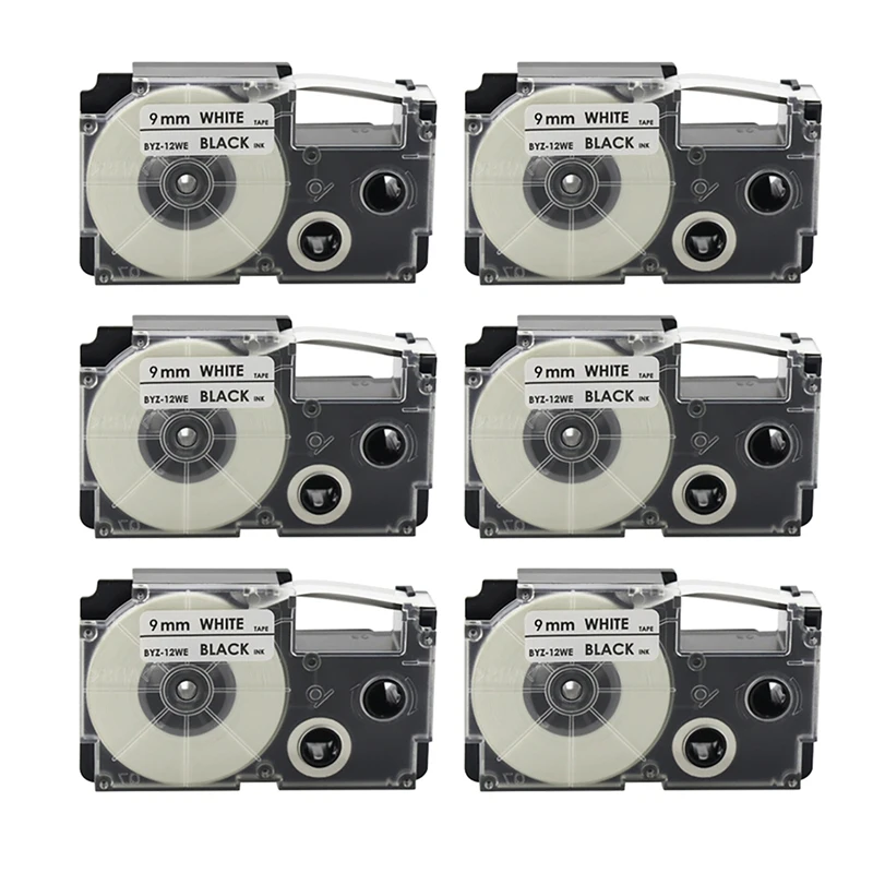 

6 Pcs 9mm Label Ribbon for CASIO KL-120 KL-E300 KL-60 KL-100 KL750B KL820 KL750 KL7200 Label Printer Tape Thermal Paper