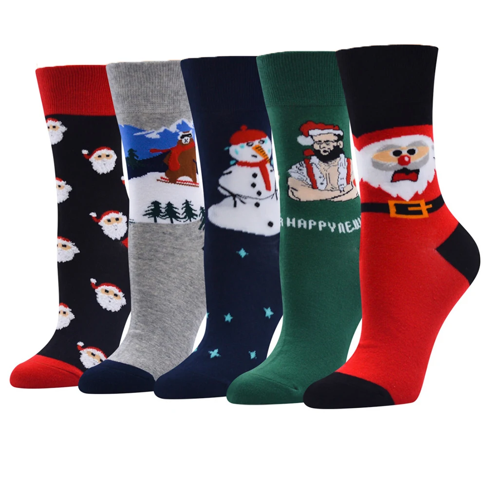 12 Pairs New Christmas Gift Ornaments Mid-Tube Ladies Cotton Socks Santa Snowman Cartoon Animal Sock New Year Supplies Wholesale