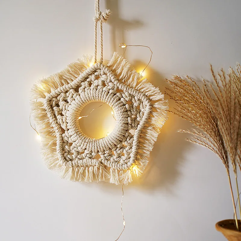 

Nordic Handwoven Pentagram Pendant Bohemian Cotton Wall Hanging Macrame Room Decor Cotton Rope Wall Hanging Christmas