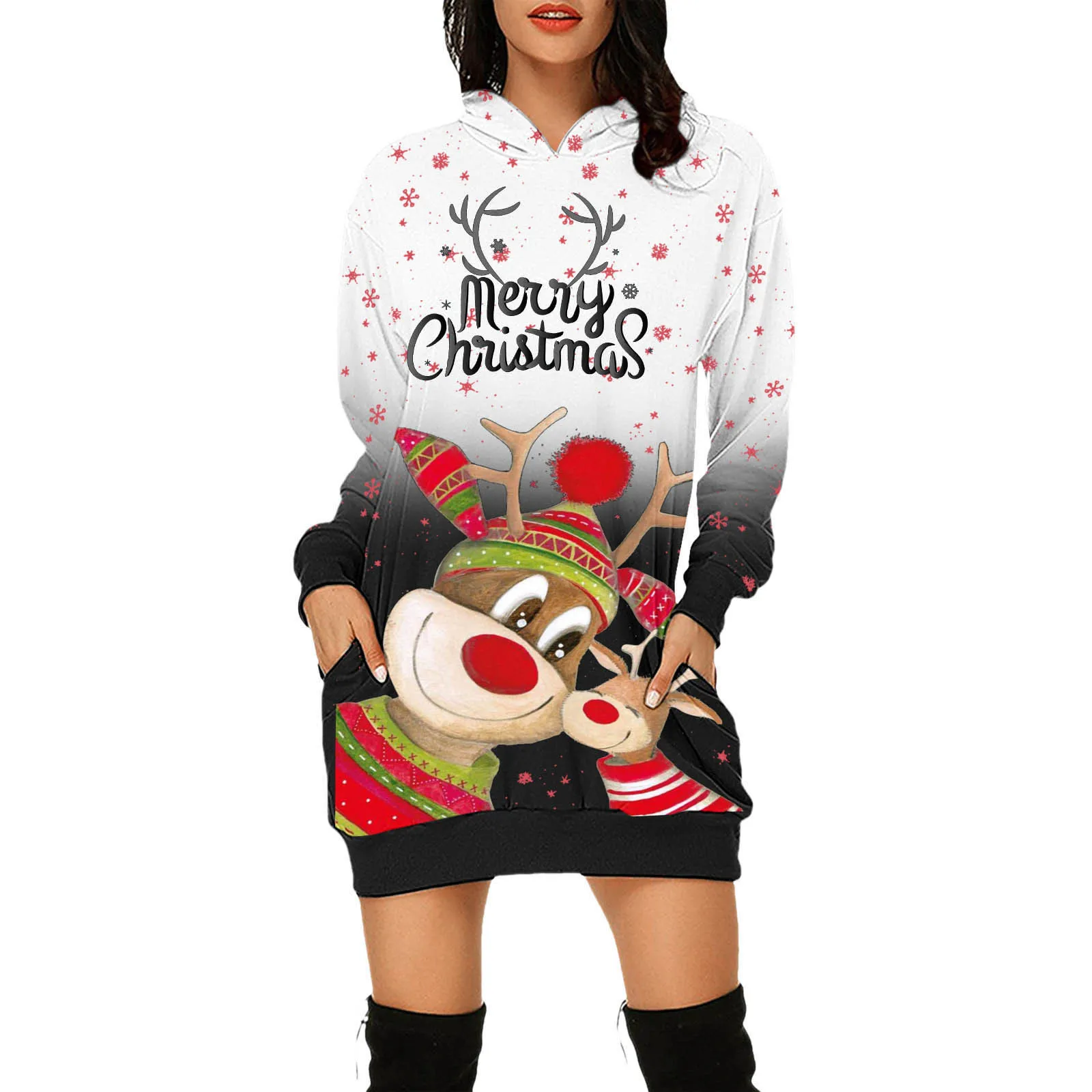 

2023 Christmas Sweatshirt Fashion Hoodies For Women Christmas Print Long Sleeve Shirts Plus Size Winter Xmas Santa Hoodies