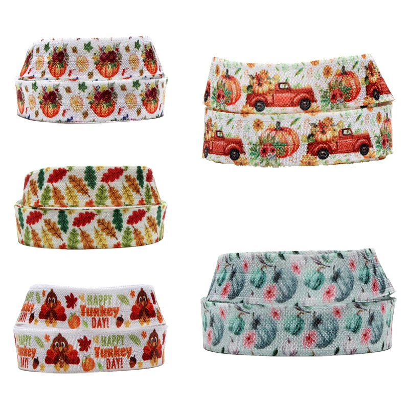 

Flower Elastic Band Printed fold over elastic ribbon 15mm 50/100 yards