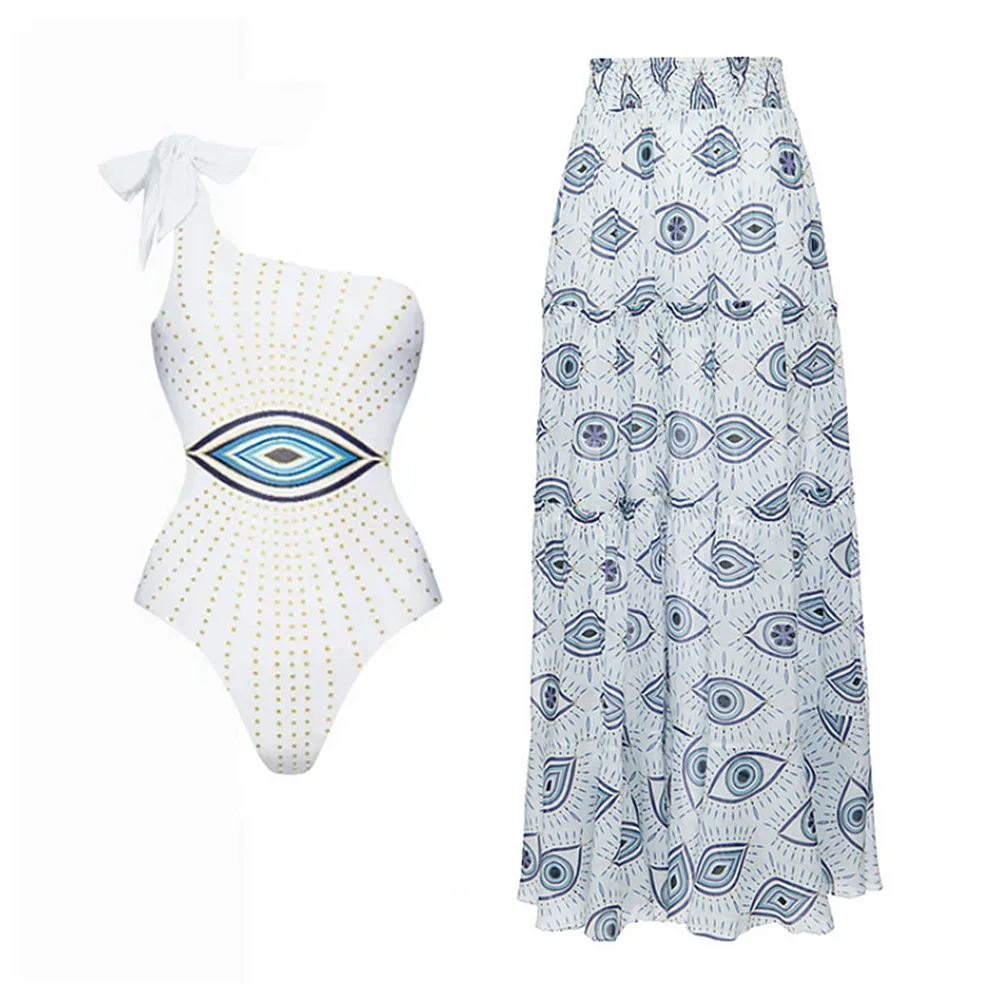 

Female Retro Swimsuit 2023 New Asymmetrical Bow Women's Beach Resort Dress Holiday Beachwear Designer Bathing Suit Cover Up