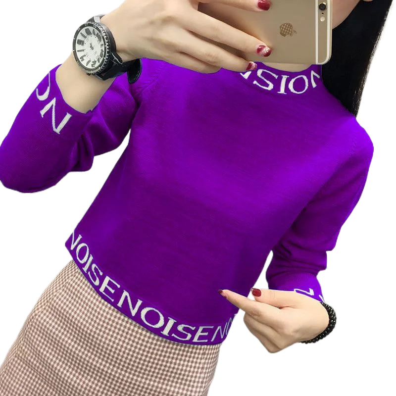 

Loose Top Women's 2023 Autumn New Letter Slim-fit Slimming All-match Sweater Elegant Half-high Collar Sweater Trendy
