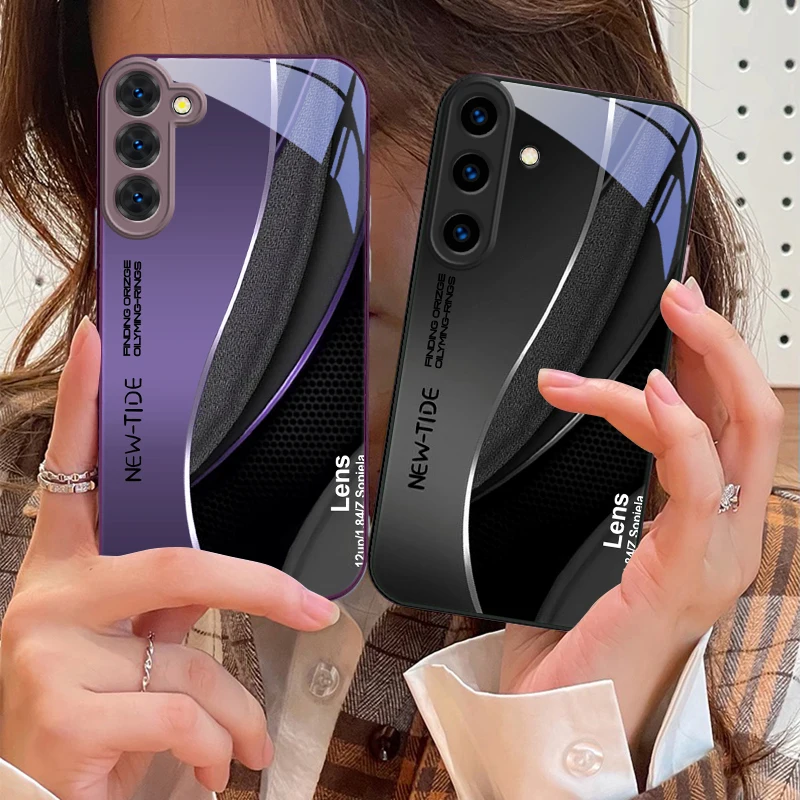 Фото Минималистичный футуристический чехол для Samsung S26 S25 Edge S25Ultra S8 9 S10 20 Ultra S21 Pro 22 Plus S23 FE S24 Ultra из стекла №4