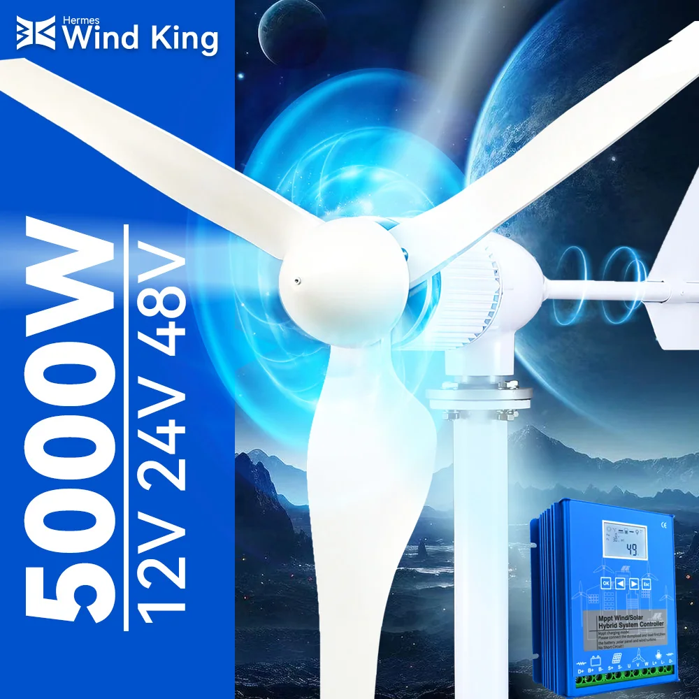 

【Higher Power】 5000W WindTurbine High Efficiency Windmill With MPPTCharger/Hybrid Solar System, For Home Use 6 Blades Horizontal