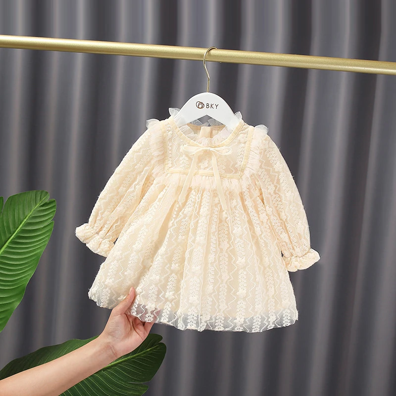

Children's Long Sleeve Sweet Lace Cloths Baby Girls Princess Fairy Party Dress Infants Spring Autumn Kids