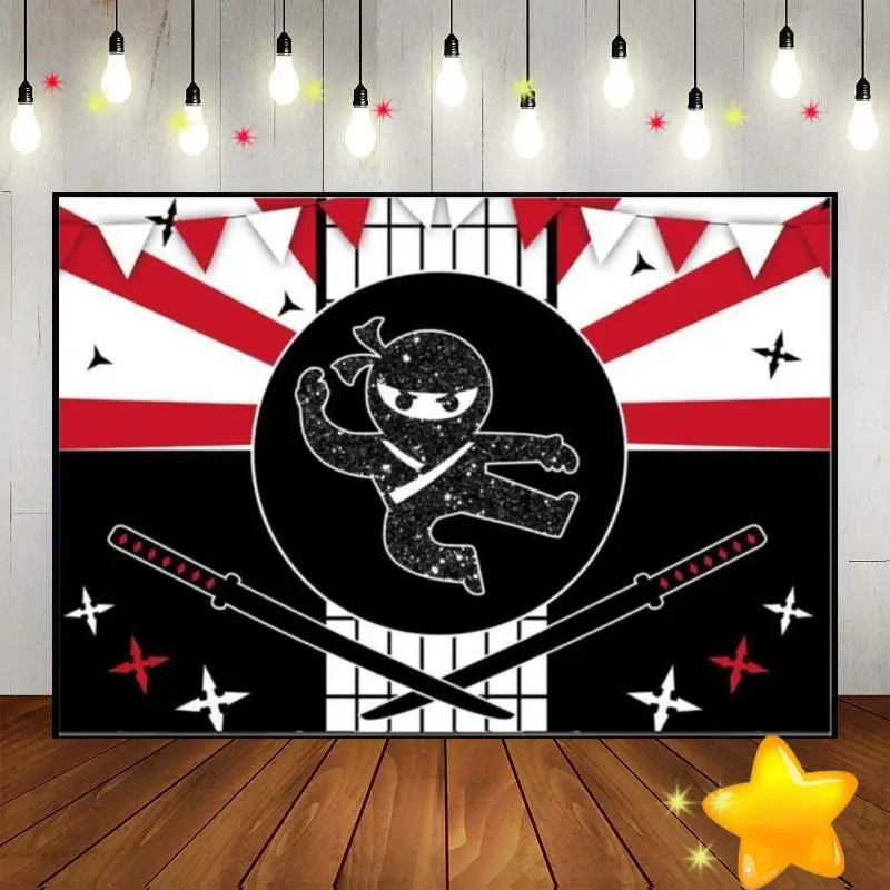 

Ninja Themed Favors Warrior Birthday Decoration Game Background Photo Boy Baby Shower Photography Backdrops Banner Travel Man