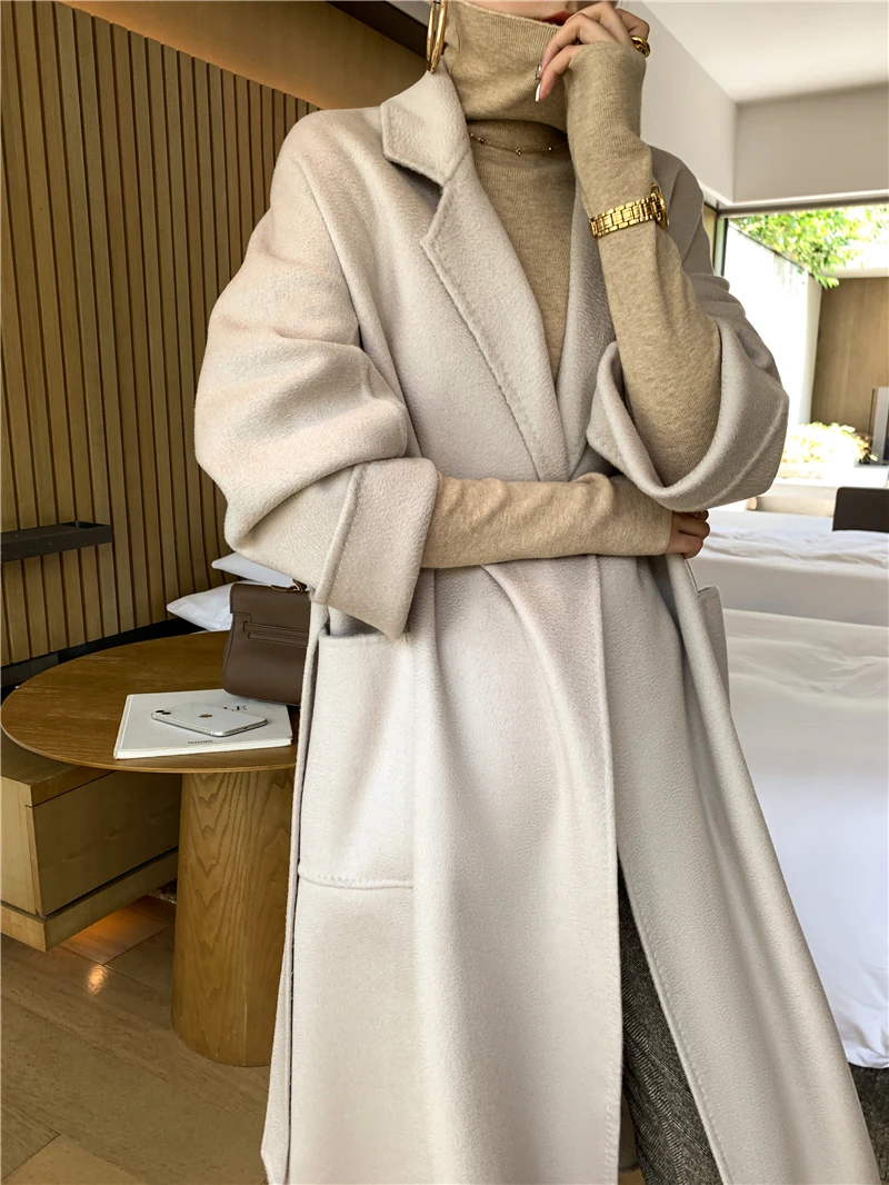2024 Новое высококачественное кашемировое пальто с волнистой водой осень-зима 90%