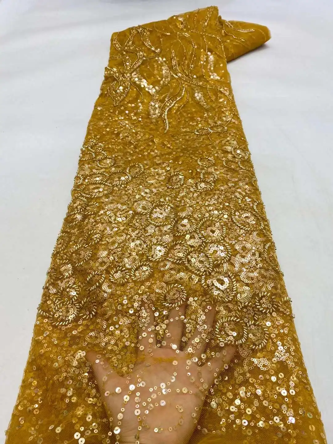 

Золотая африканская кружевная ткань для жениха 2022 Высококачественная французская сетчатая кружевная ткань с блестками для нигерийской св...