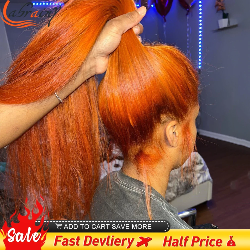 Парик Ginger Orange Colored HD 360 с кружевной основой на всю голову для женщин из натуральных волос, полностью безклеевой, 13x4, прямой, бразильский, натуральный.