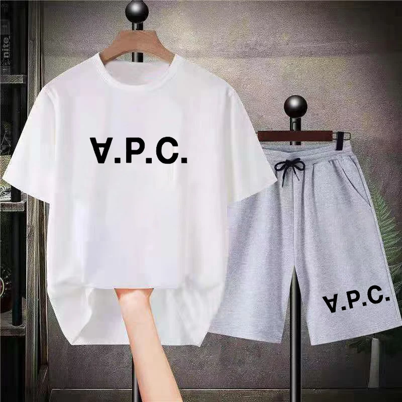 

2023Men Women Cotton Two-Piece Set APC Letter Printed T Shirt Suit Luxury Oversized Limited Quantity Fashion Brand Free Shipping