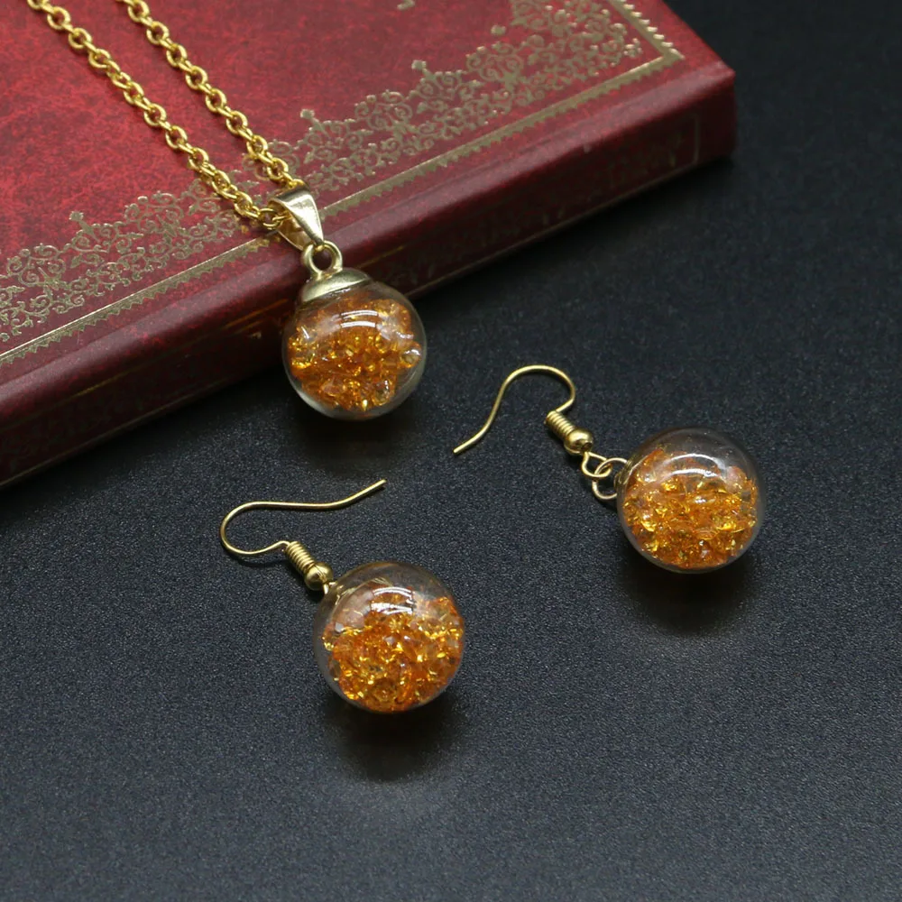 

Colorful Lucky Wishing Rhinestone Glass Bottle Necklace Sea Crystal Ball Handmade Creative Earrings Pendant Necklace Set