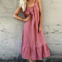 women cotton linen long dresses good quality fashion loose casual style lady clothes holiday comfortable material solid color