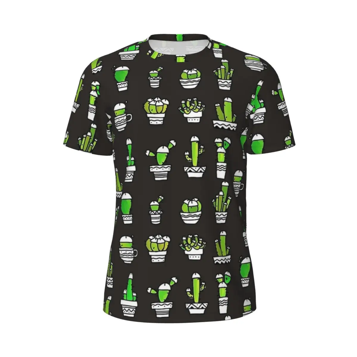 Фото Мужская трендовая футболка COCK PLANTS CACTUS GREEN WATERCOLOR GRAY в стиле Y2K, ретро, летняя, с коротким рукавом, с графическим принтом №1