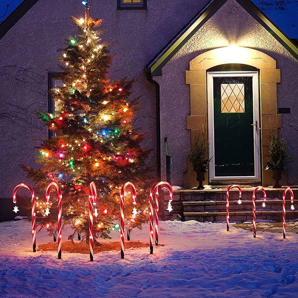 

8pcs Solar Powered Christmas Candy Cane Lights Outdoor Waterproof LED Home Garden Pathway Courtyard Lawn Street Lights New Year