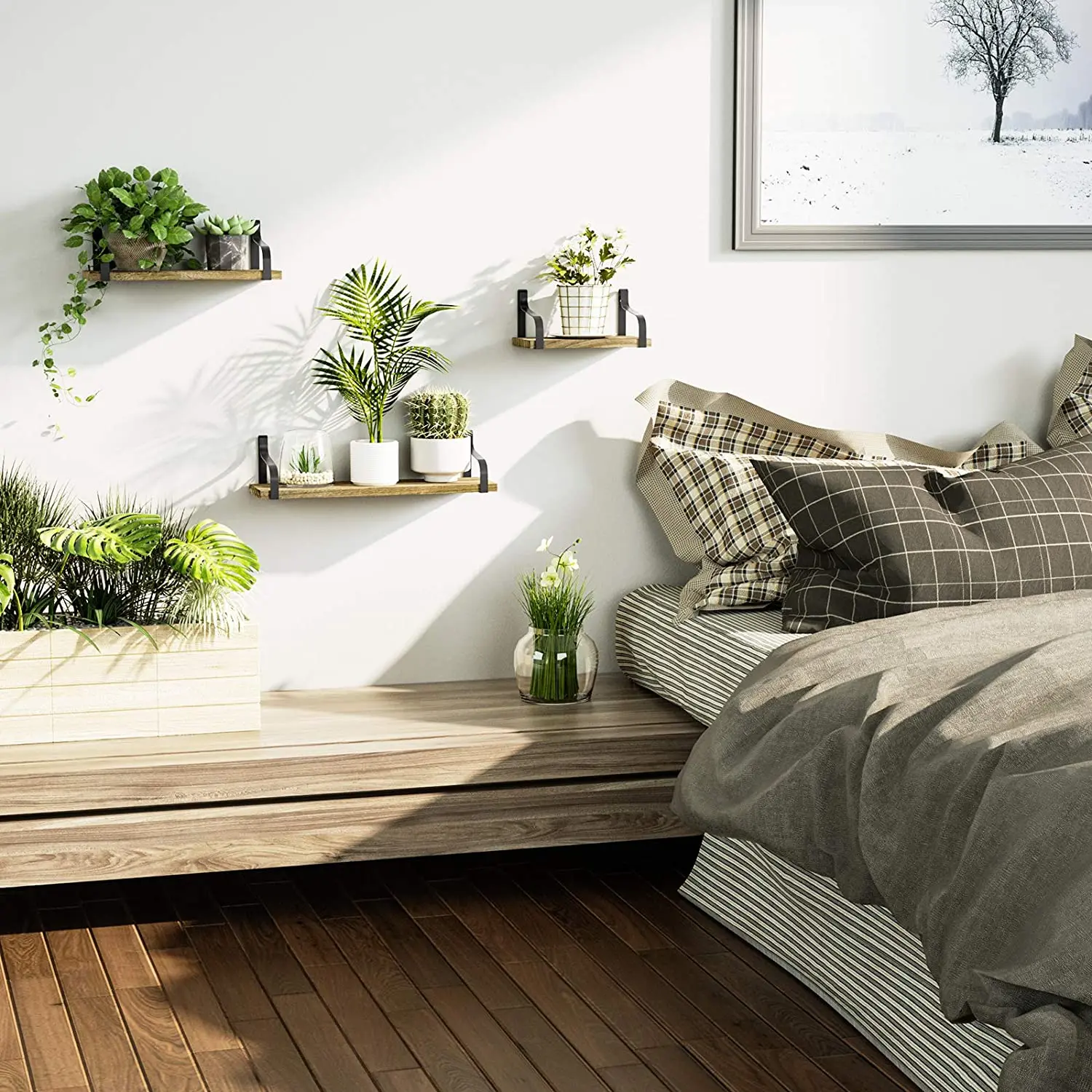 floating shelves wall mounted set of 3 rustic wood wall storage shelves for bedroom living room bathroom kitchen office free global shipping