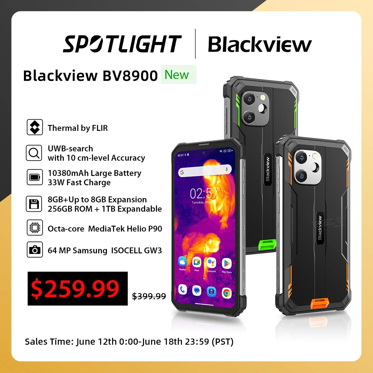 [World Premiere] Blackview BV8900, Android 13 6.5 2.4K Display,16GB (8+8) 256GB, Helio P90 Octa Core, Upgrade Thermal By FLIR®