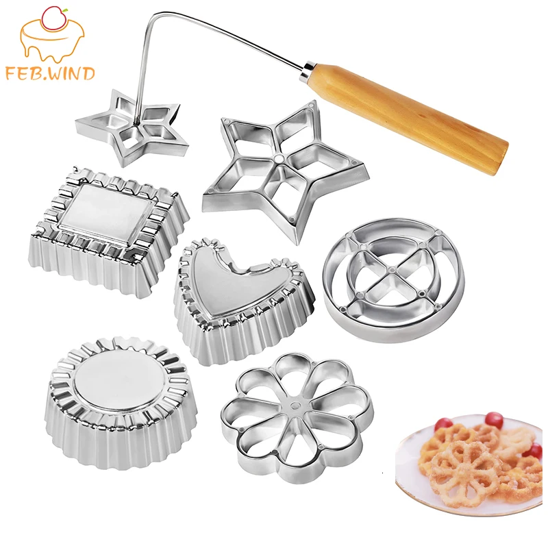 1 or 2 pcs Aluminum Swedish Rosette Iron Maker Bunuelos Mold Waffle Timbale Molds Funnel Cake Ring Maker Cookie Bake Mold   0129