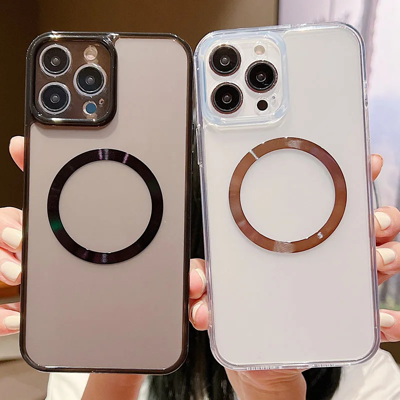 

Матовый чехол MagSafe для iPhone 13, 12, 11 Pro Max, Противоударная защита, Роскошный прозрачный чехол с магнитным покрытием