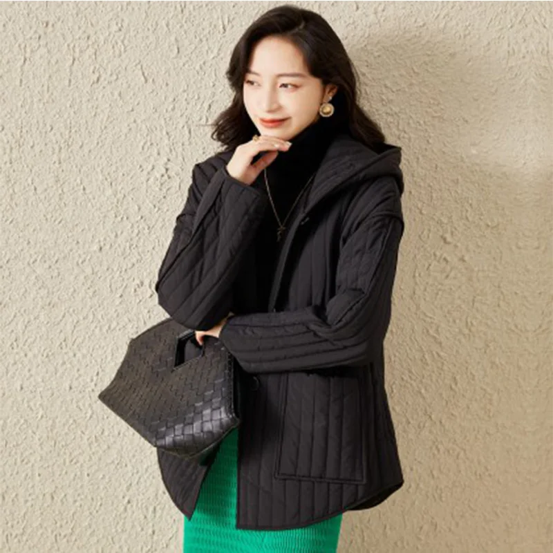 

Женская Стеганая куртка с капюшоном, однотонная простая свободная теплая парка из хлопка, зима 2022