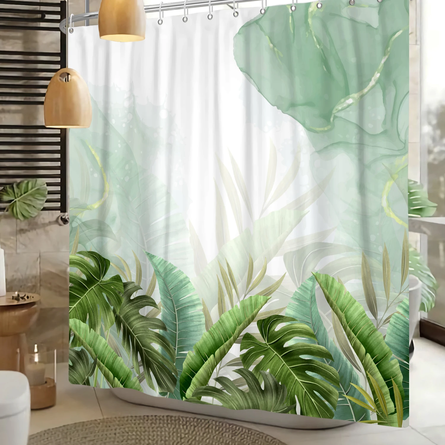 

Shower Curtain Tropical Green Leaves Botanical Floral Aesthetic Bath Curtain Waterproof Fabric 3D Bathroom Curtain With Hooks