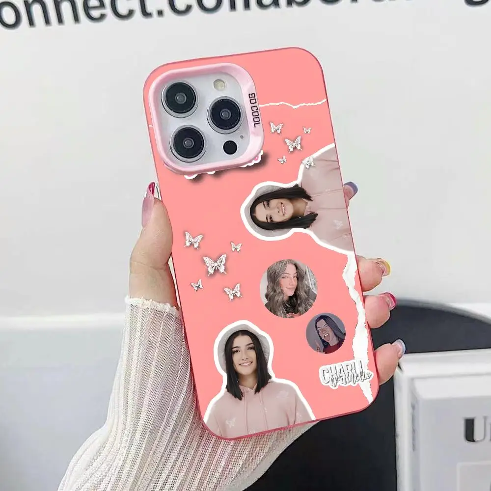 Фото Чехол для телефона Charli Damelio для iPhone 18 17 16 15 14 13 12 11 X XR XS Air Pro Max Plus, розовый, разноцветный, серебристый. №4