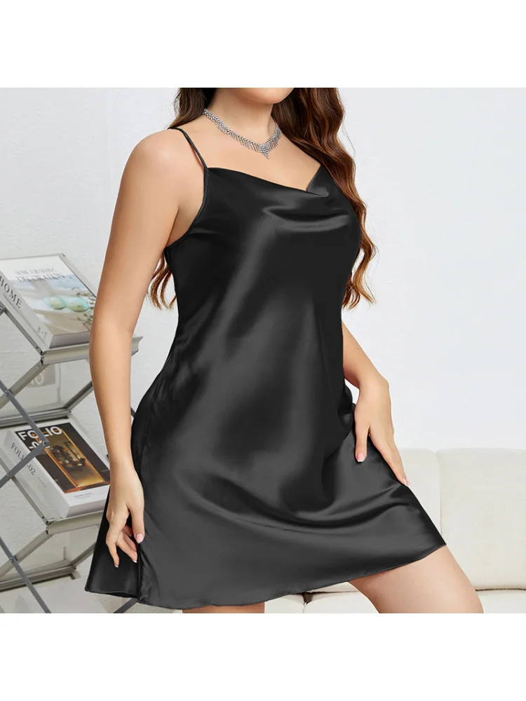 Ice silk pajamas sexy loose Slip dress spring summer pajamas plus size party dresses