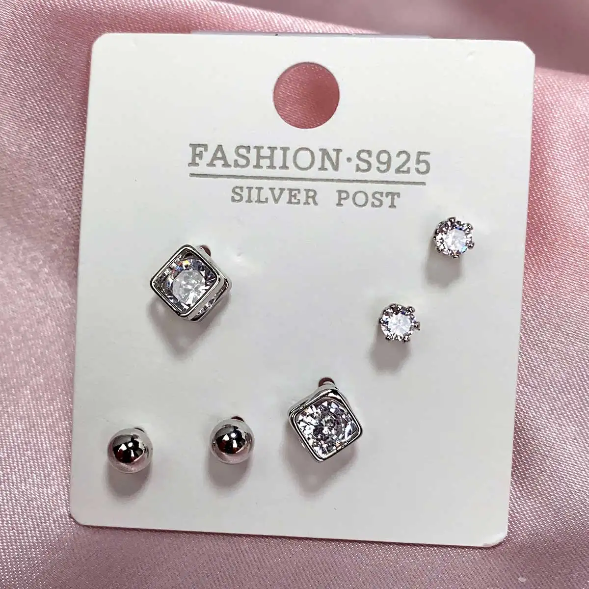 

Silver Color Mini Crystal Square Sweet Stud Earrings Set for Women Fashion Helix Cartilage Tragus Lobe Teen Ear Piercing Jewelry