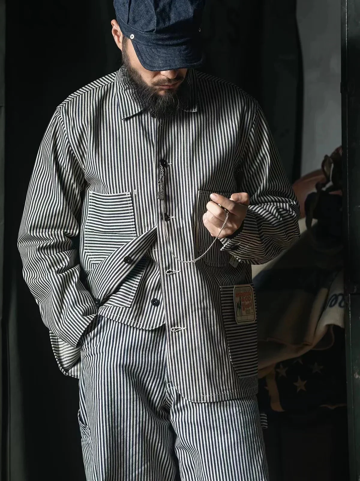 Прочное пальто Bronson Lot 422 Express Stripe Chore джинсовая куртка в стиле ретро для