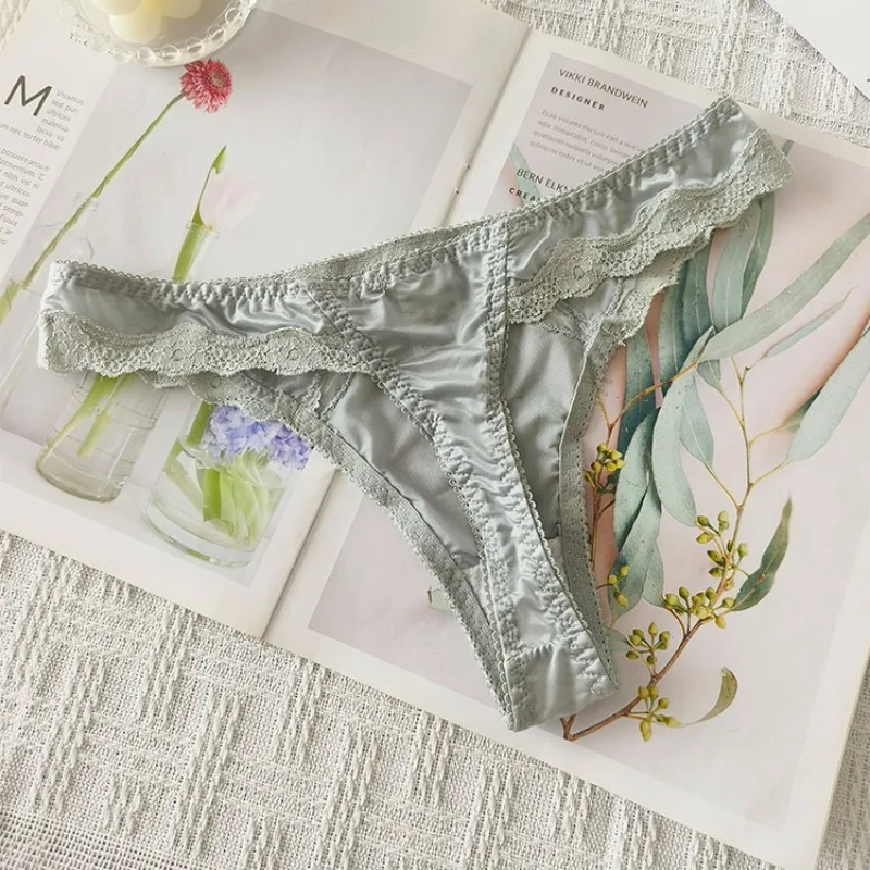 Женские кружевные стринги с вышивкой из ледяного шелка цвета в ассортименте