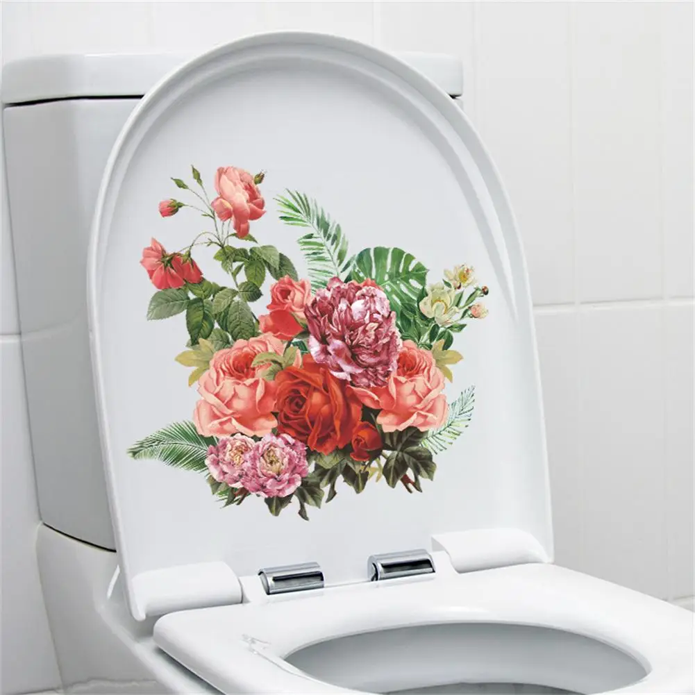 

Peony Flower Toilet Stickers Self-adhesive Paintings Mural Wall Stickers For Bathroom Bedroom Decor