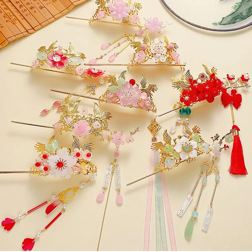 

Hair Accessories Ribbon Alloy Flower Hair Stick Ancient Style Hair Crown Children Hanfu Hairpin Hairstyle Design Tool