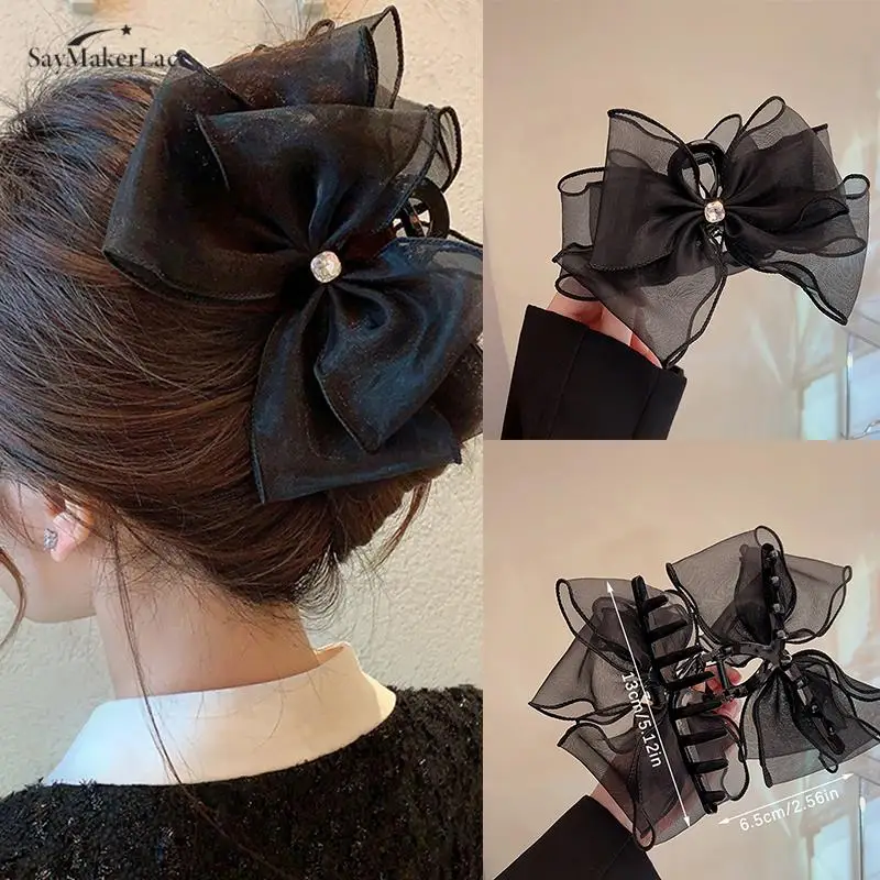 

Elegant Bowknot Hairpin Fashion Tulle Big Bow Hair Claw Clips For Women Ponytail Clip Sweet Headdress Hair Accessories