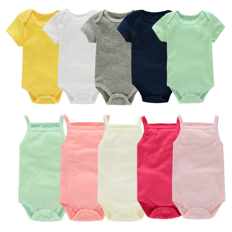 

Baby Kids Solid Color Bodysuits for Summer Infants Girls and Boys Cotton One-piece Clothes
