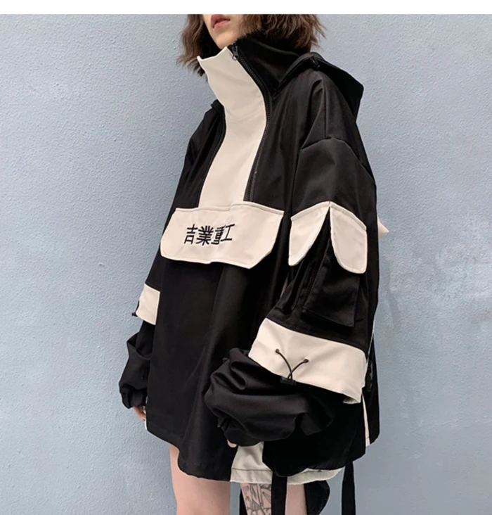 Patchwork Hip Hop Streetwear Hoodies Men 2020 Color Block Mulit Pockets Harajuku Japanese Hooded Jackets Coats Y2K men ceketler