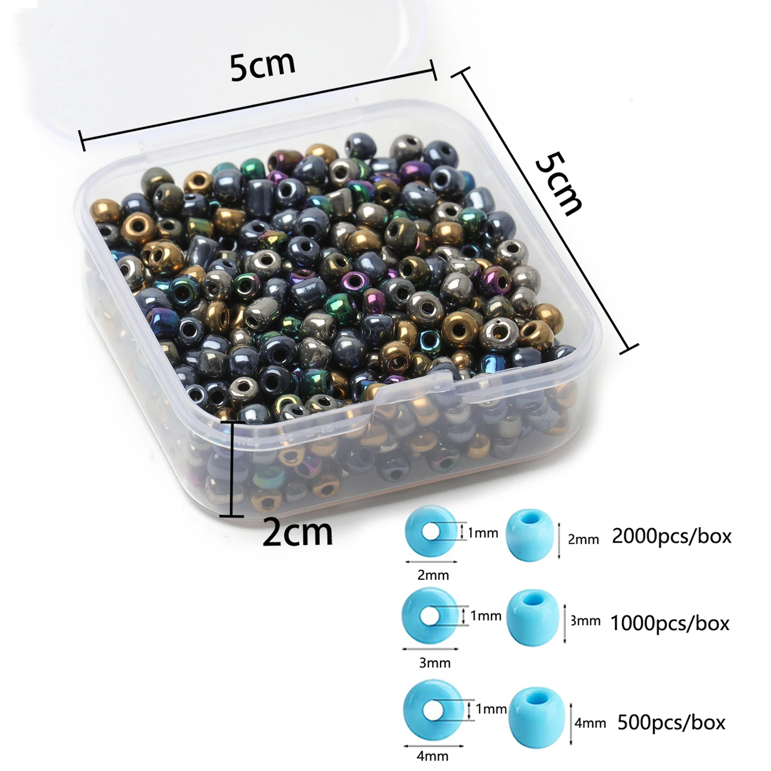 Стеклянные бусины с покрытием в коробке 2 мм 3 4