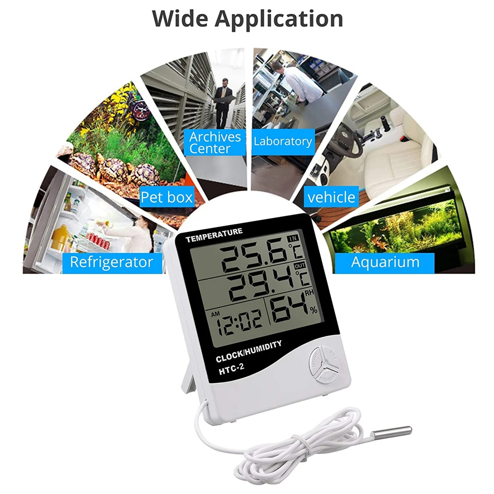 lcd electronic digital temperature humidity meter thermometer hygrometer indoor outdoor weather station clock htc 1 htc 2 free global shipping