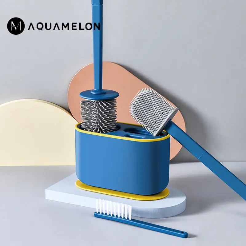 

Silicone Toilet Brush and Holder Quick Draining Clean Wall-Mount Cleaning Brush Flat Head Soft Bristles Bathroom Accessorie Tool