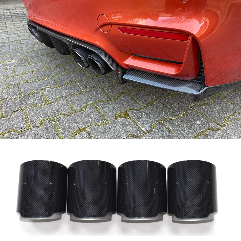 4 Pieces No Logo Carbon Fiber Car Exhaut Tips For BMW F87 M2 F80 M3 F82 F83 M4 Plug Directly Universal Exhaust Pipe