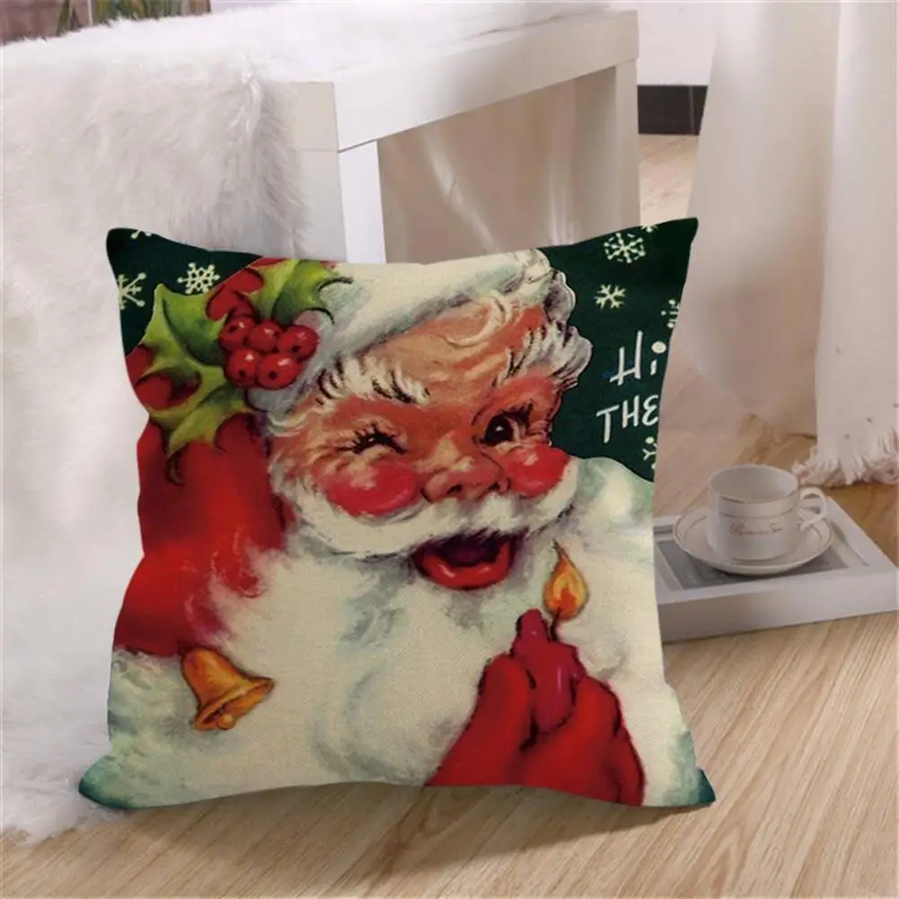 

Modern Trip Printed Pillowcase Santa Claus Multicolor Linen Throw Cushion Single-sided Pillow Decorative Covers for Home