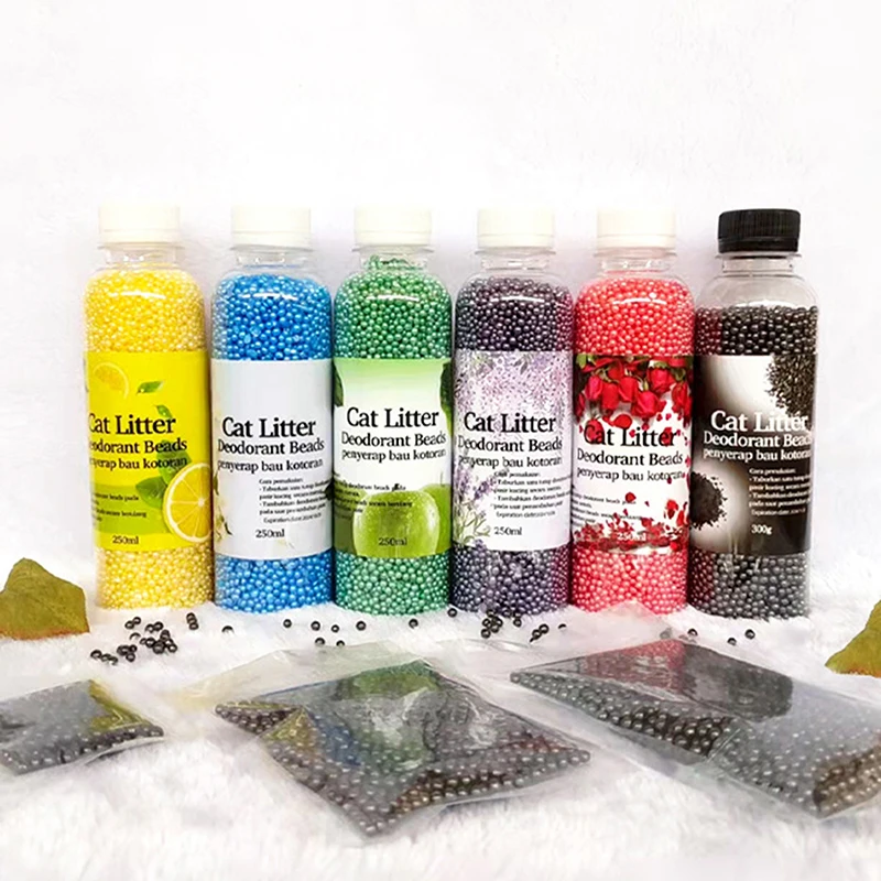 

250g Deodor Bead For Cats Toilet Absorb Deodorant Beads For Cat Litter Box 6 Flavors Aromatic Litter Cat Pet Cleaning Supplie