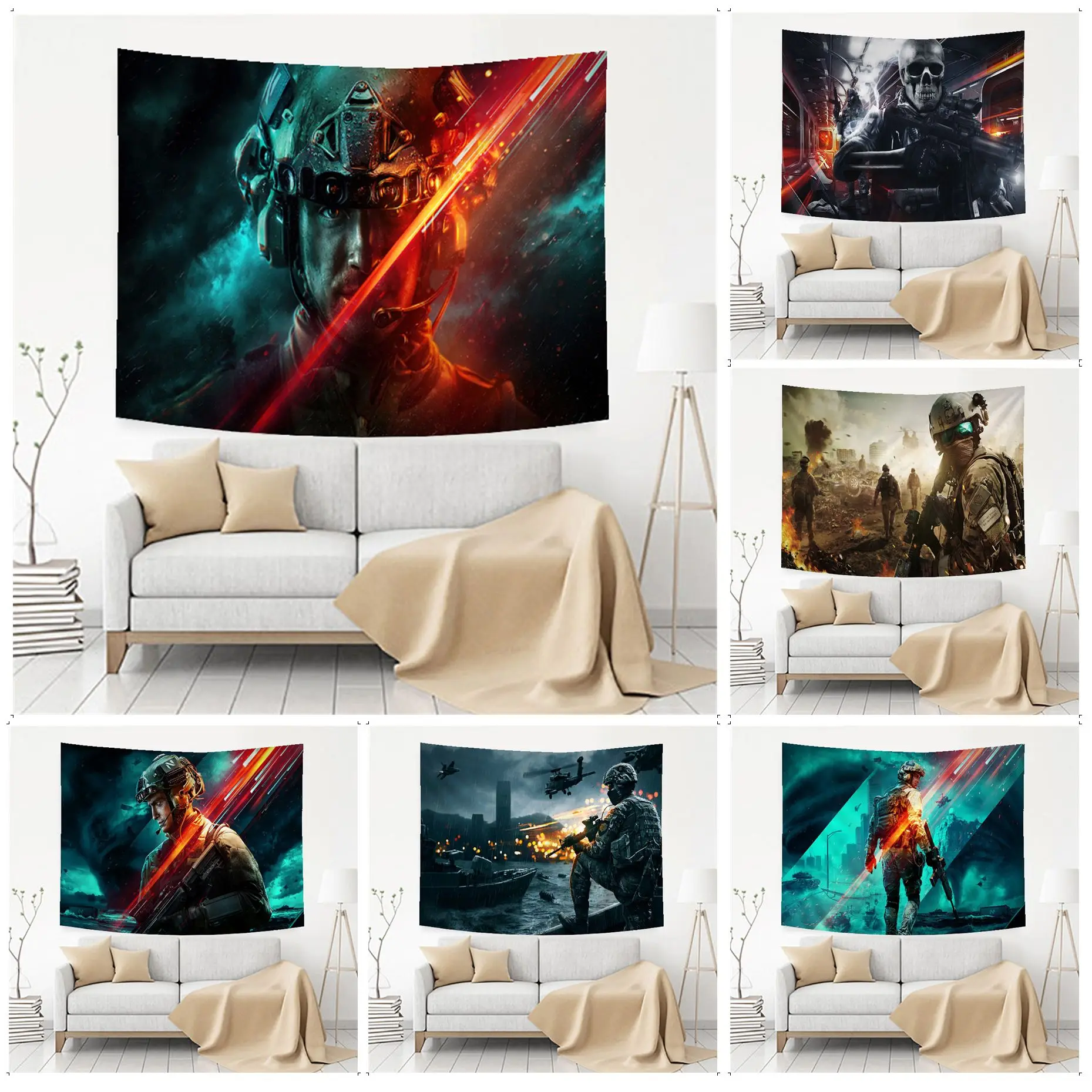 

Battlefield Anime Tapestry Hippie Flower Wall Carpets Dorm Decor INS Home Decor