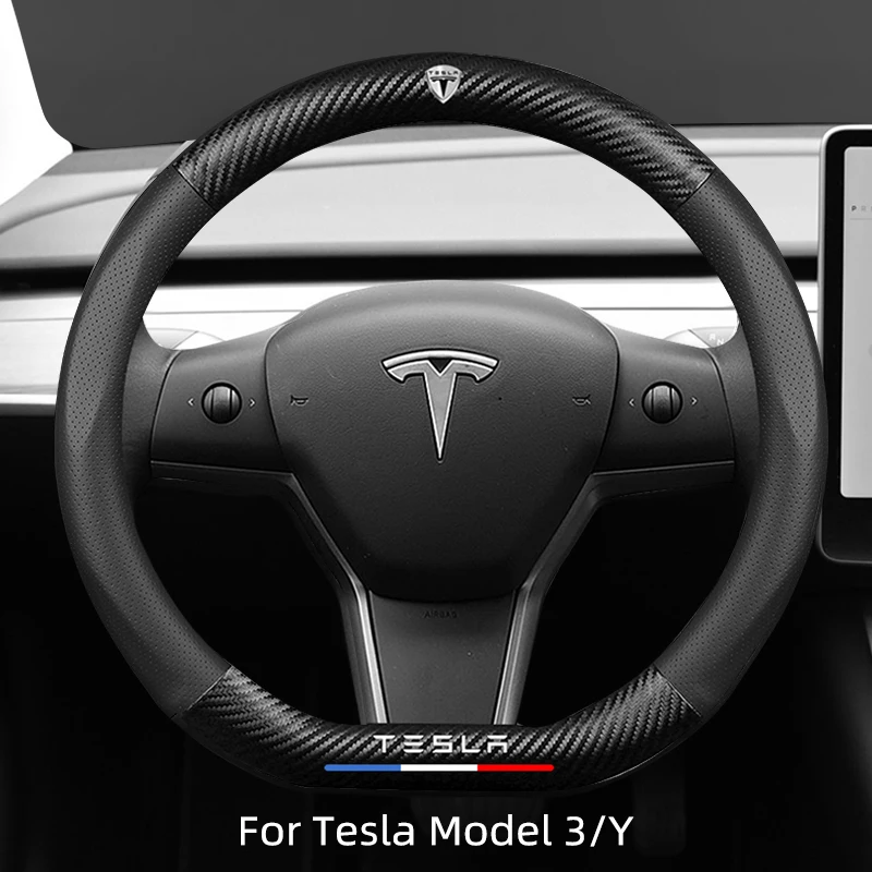 

Tesla Steering Wheel Cover For Tesla Model 3 Model Y Model S Breathable style Carbon Fiber Leather Anti-fur D Shape Round Shape