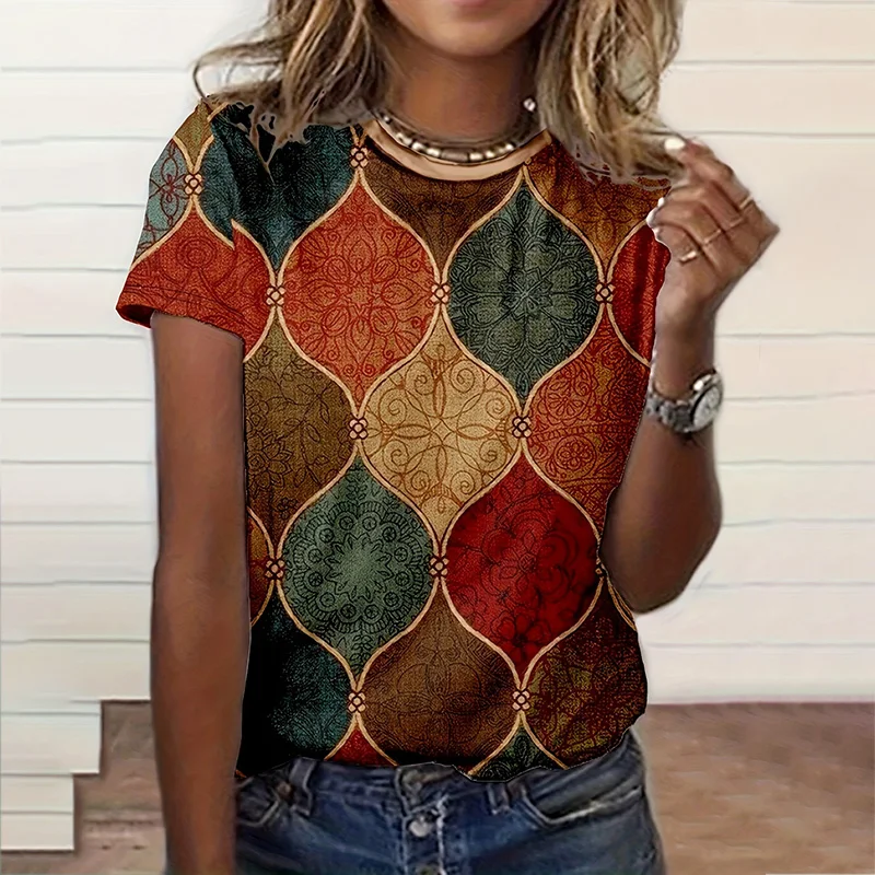 2024 новая женская футболка с круглым вырезом и коротким рукавом принтом 3D Bouguer