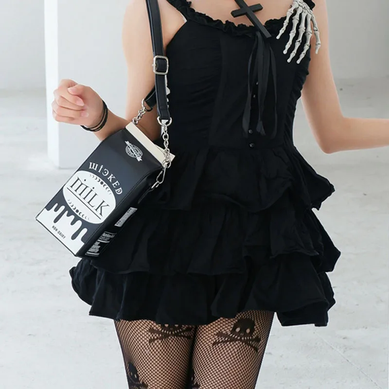 

Black Harajuku Style Milk Box Purses and Handbags for Women Fashion Cute Chain Ladies Shoulder Crossbody Bags Female Punk Clutch